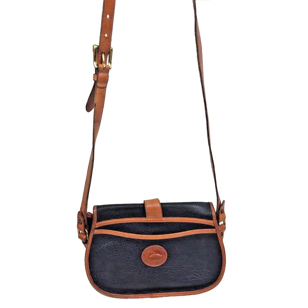 Vintage Dooney & Bourke Blue Pebbled Leather Crossbody Shoulder Bag Blue Tan 90s